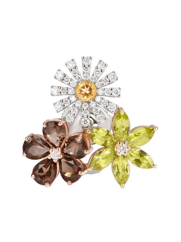 Damiani Margherita Bloom White, yellow peridots, citrine quartz, smoky quartz