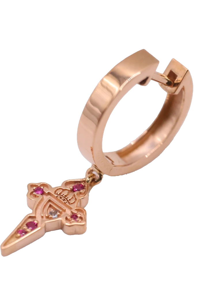 Joyeria Suiza Celta Pendientes Balaídos · Oro rosa, aguamarinas y rubíes